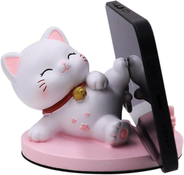 Kawaii Cat Phone Stand – Cute Desk Ornament Universal Holder for All Smartphones & Tablets – Adorable Desktop Cat Figurine for Office, Home, Gift – Non-Slip & Sturdy Base (Lying Down)