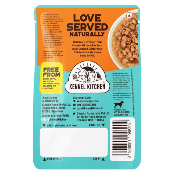 Kennel-Kitchen-Chicken-Chunks-in-Gravy-130g-Pack-of-12-Wet-Dog-Food-for-Adult-Puppy-Dog-Food-Gravy-with-Regionally-Sourced-Fresh-Chicken-Free-from-Artificial-Colours-Preservatives.jpg Kennel Kitchen Chicken Chunks in Gravy, 130g (Pack of 12) | Wet Dog Food for Adult & Puppy | Dog Food Gravy with Regionally Sourced Fresh Chicken | Free from Artificial Colours & Preservatives