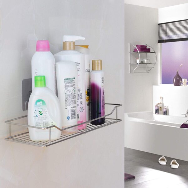 Killerzone VIHAX Self Adhesive Bathroom Shelf Rack | Stainless Steel Wall Mount Shower Caddy with Magic Sticker | No Drilling, Rustproof Storage Rack for Bathroom & Kitchen (1 Shelf, Silver Chrome)