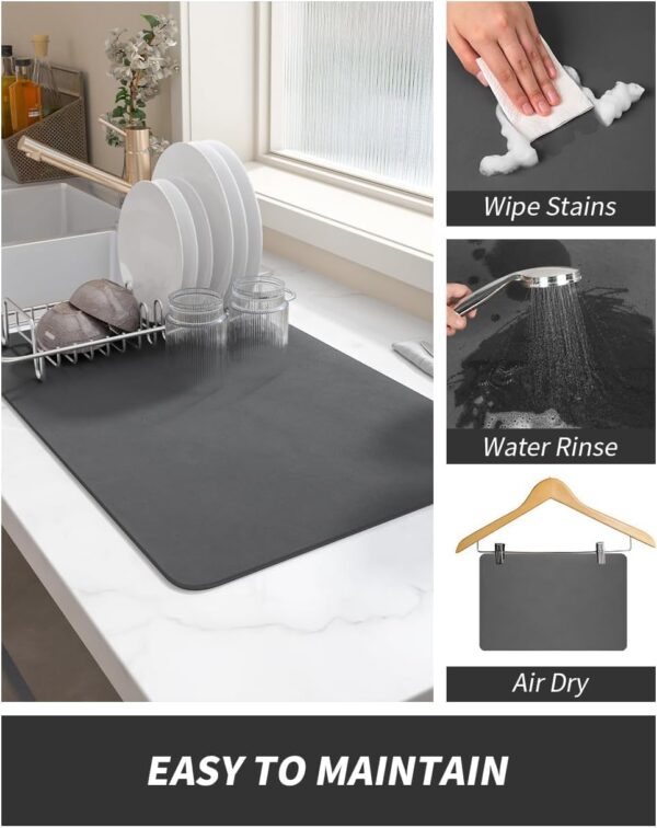 Kitchen Dish Drying Mat – Large, Non-Slip, Water Absorbent,Great for Dishes,Rack Pad, Kitchen Counter, Coffee Maker, Coffee Item, Quick Drying Mat for Dishes, Glasses & Utensils(60X40)