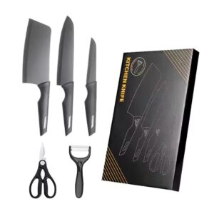 Kitchen Knife Set with Stand - 5-Piece Set with Chef Knife, Cleaver, Paring Knife, Kitchen Scissors, Peeler, Box - Professional Stainless Steel Blade and Ergonomic Non-Slip Handle Design