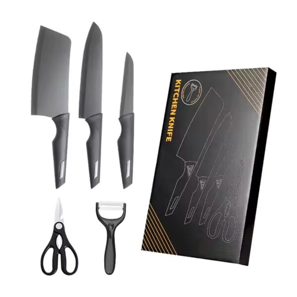 Kitchen Knife Set with Stand - 5-Piece Set with Chef Kitchen Knife Set with Stand - 5-Piece Set with Chef Knife, Cleaver, Paring Knife, Kitchen Scissors, Peeler, Box - Professional Stainless Steel Blade and Ergonomic Non-Slip Handle Design