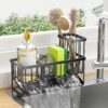 Kitchen Sink Caddy Organiser, Sink Tidy with Removable Brush Holder, Under Sink Storage Rack, Sponge & Soap Holder,Stainless Steel Cleaning Utensil Caddy for Kitchen,Black