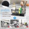 Kitchen Sink Caddy Organiser, Sink Tidy with Removable Brush Holder, Under Sink Storage Rack, Sponge & Soap Holder,Stainless Steel Cleaning Utensil Caddy for Kitchen,Black