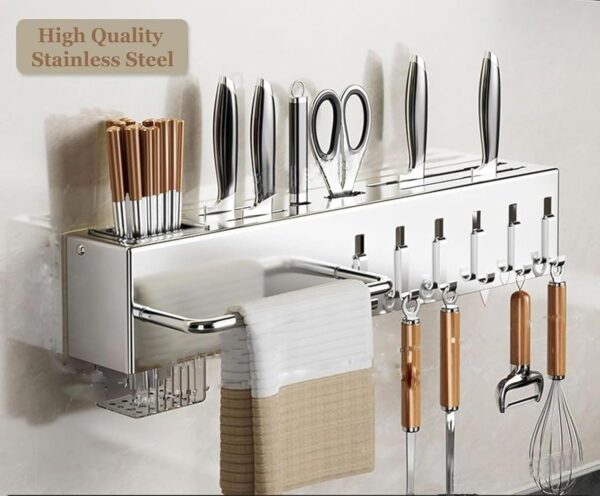 Kitchen-Utensil-Holder-Wall-Mounted-Spice-Organizer-Shelf-Hanging-Storage-Rack-with-Hooks-Cutlery-Knife-Holder-for-Knives-Spoons-Forks-Chopsticks-Towel-Steel-Knife-Towel-Kitchen-Holder.jpg Kitchen Utensil Holder Wall Mounted, Spice Organizer Shelf, Hanging Storage Rack with Hooks, Cutlery Knife Holder for Knives Spoons Forks Chopsticks Towel (Steel Knife Towel Kitchen Holder)