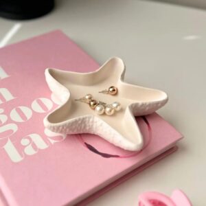 Kitty Cat®Concrete Jewelry Tray Trinket Dish, Decorative Star Fish Vanity Kitty Cat®Concrete Jewelry Tray Trinket Dish, Decorative Star Fish Vanity Key Tray for Women – Cute Jewelry Plate, Ring Holder, Aesthetic Room Decor, White, Perfect for Birthday (13.5x13cm) (Starfish)