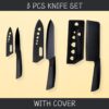 Klick n shop Stainless Steel Kitchen Knife Set – 3 Piece Chef, Utility & Paring Knives with Blade Cover | Sharp Vegetable, Fruit & Meat Cutting Knives with Ergonomic Handle (Black)
