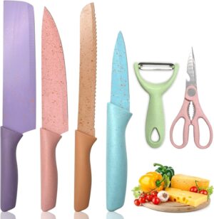 Knife for Kitchen use, Kitchen Knife Sets, Professional Colorful Kitchen Knives Set of 6 Pieces, Non-Stick Blades with High Carbon Stainless Steel