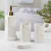 Kookee Ceramic Bathroom Set – Stylish 4 Piece Bath Accessories Kookee Ceramic Bathroom Set – Stylish 4 Piece Bath Accessories Kit with Soap Dispenser, Toothbrush Holder, Tumbler & Soap Dish – Modern & Designer Decor for Home & Guest Bathrooms, White (10398)