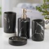 Kookee Ceramic Bathroom Set – Stylish 4 Piece Bath Accessories Kit with Soap Dispenser, Toothbrush Holder, Tumbler & Soap Dish – Modern & Designer Decor for Home & Guest Bathrooms, Black (10425)
