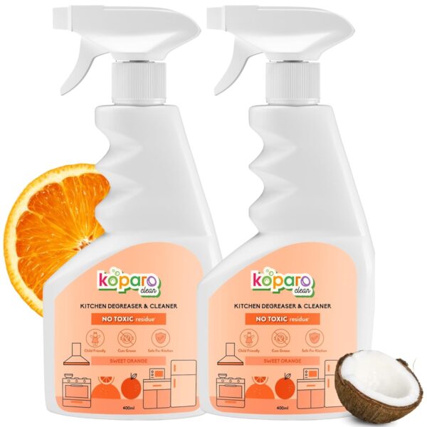 Koparo Kitchen Cleaning Spray | Instantly Dissolves Grease And Oil Stains | Kitchen Cleaner For Chimney, Gas Stove, Kitchen Slab, Microwave, Tiles & Cabinets | Plant Based Non-Toxic | 400Ml Pack of 2