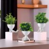 Kuber Industries 3 Pcs Set Plastic Mini Artificial Plants with Kuber Industries 3 Pcs Set Plastic Mini Artificial Plants with Pot | Table Top & TV Unit Decorative Items for Living Room | Faux Plants for Home Decor & Office Desk | Man Shape - White