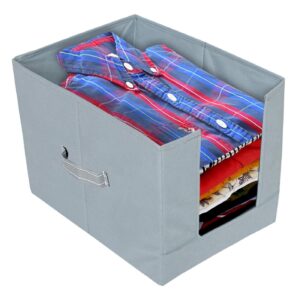 Kuber Industries Non-Woven Foldable Shirt Stacker with Carrying Handle|Cloth Wardrobe Kuber Industries Non-Woven Foldable Shirt Stacker with Carrying Handle|Cloth Wardrobe Organizer|Size 38 x 29 x 28 CM(Grey)-KUBMART2868