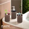 Kuber Industries Plastic Bathroom Accessories Set of 3 | Toothbrush Stand for Bathroom | Handwash Dispenser Bottle for Kitchen | Brush Holder for Wash Basin | Mouth Wash Tumbler Organiser | Brown