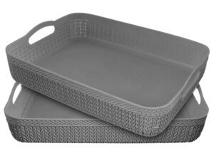 Kuber Industries Q-4 Designer Plastic Storage Basket For Store Fruits, Vegetables, Magazines, Cosmetics, Stationary Pack of 2 (Grey)-50KM01582, rectangular