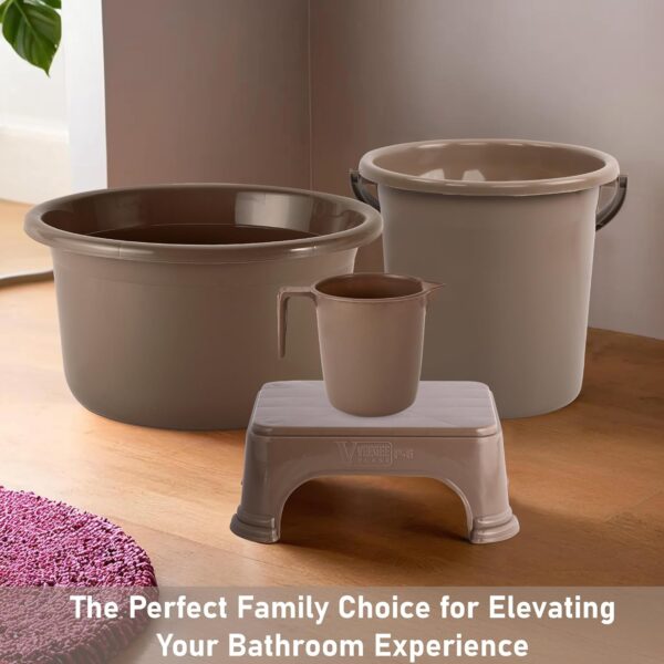 Kuber Industries Set of 4 Bathroom Combo Set | Bathing Set | Bathware Set | Tub-Bucket-Mug & Stool Combo Set for Bathroom | Modern Bathroom Accessories Set | Brown