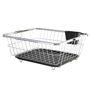 Kuber Industries Stainless Steel Dish Rack for Kitchen | Vessels Kuber Industries Stainless Steel Dish Rack for Kitchen | Vessels Organizer Stands with Handle | Spoon Holder & Draining Tray Included | 17x22 Inch, 56x44x23 cm