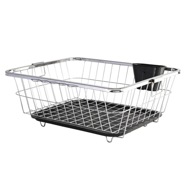 Kuber Industries Stainless Steel Dish Rack for Kitchen | Vessels Kuber Industries Stainless Steel Dish Rack for Kitchen | Vessels Organizer Stands with Handle | Spoon Holder & Draining Tray Included | 17x22 Inch, 56x44x23 cm