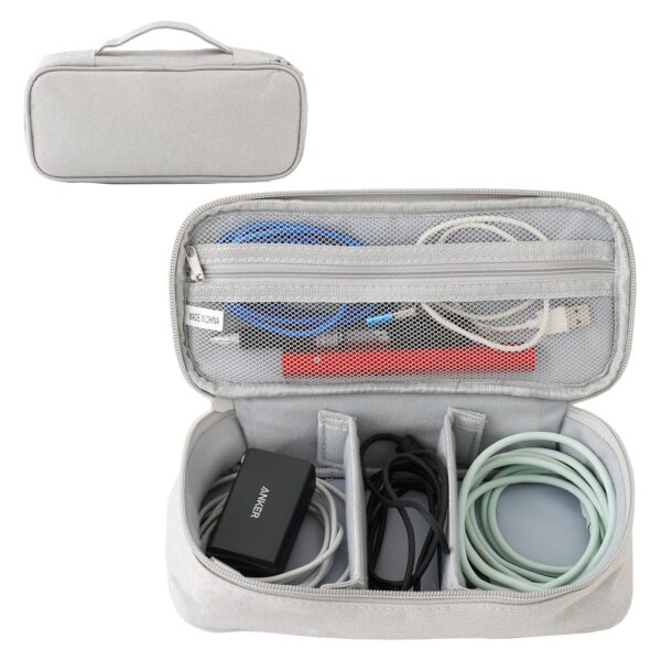 Kuber Industries Travel Organizer For Electronic Accessories|Multipurpose Pouch|Adapter, Cable, Gadget Kuber Industries Travel Organizer For Electronic Accessories|Multipurpose Pouch|Adapter, Cable, Gadget Organizer|Two Comparment With Zipper (Grey)