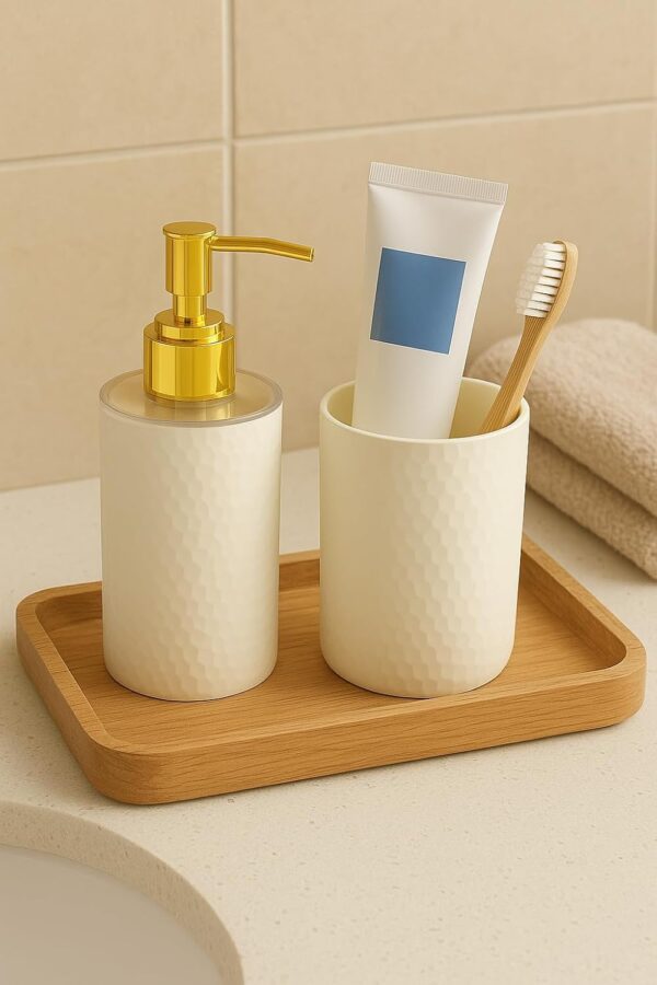 LAGET® Bathroom Accessories Set for Utility and Toothbrush Holder Bathroom Decor | Handwash Liquid Soap Dispenser Pump for Bathroom, Kitchen, Wash Basin, Sink (White)