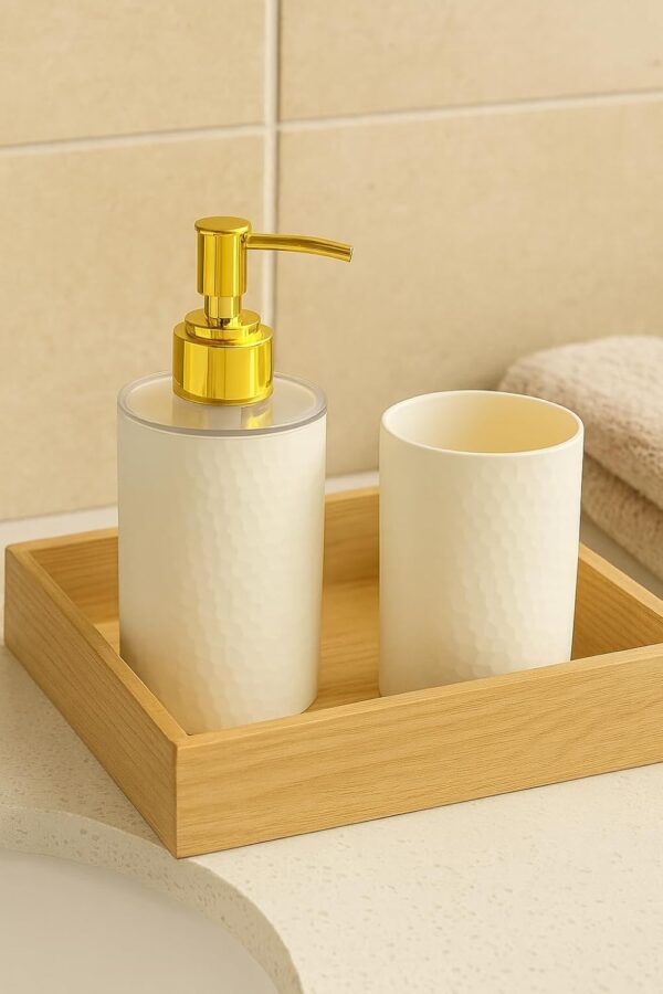 LAGET® Bathroom Accessories Set for Utility and Toothbrush Holder Bathroom Decor | Handwash Liquid Soap Dispenser Pump for Bathroom, Kitchen, Wash Basin, Sink (White)