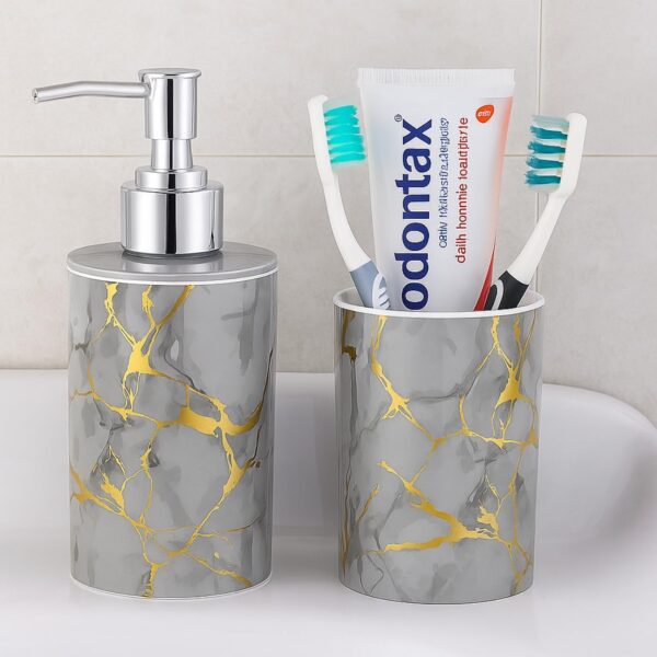 LAGET® Bathroom Accessories Set for Utility and Toothbrush Holder Bathroom Decor | Handwash Liquid Soap Dispenser Pump for Bathroom, Kitchen, Wash Basin, Sink (White Thunder)