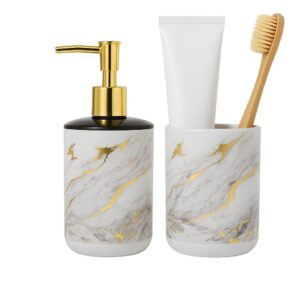 LAGET® Luxury Plastic Bathroom Set – Soap Dispenser & Toothbrush LAGET® Luxury Plastic Bathroom Set – Soap Dispenser & Toothbrush Tumbler | Premium Lotion Pump Bottle Holder | Rust-Proof, Leak-Proof, Durable |Countertop Bathroom Accessories (2-Piece Set) (White)