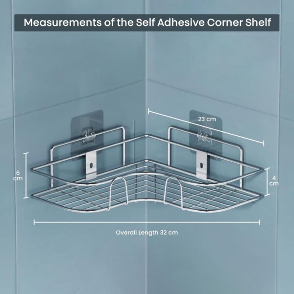 LAPO Corner Shelf for Bathroom, Self Adhesive Stainless Steel Wall Rack with Sticker Mount, No Drill Storage Organizer, Easy Wall Installation (Chrome, Pack of 2)