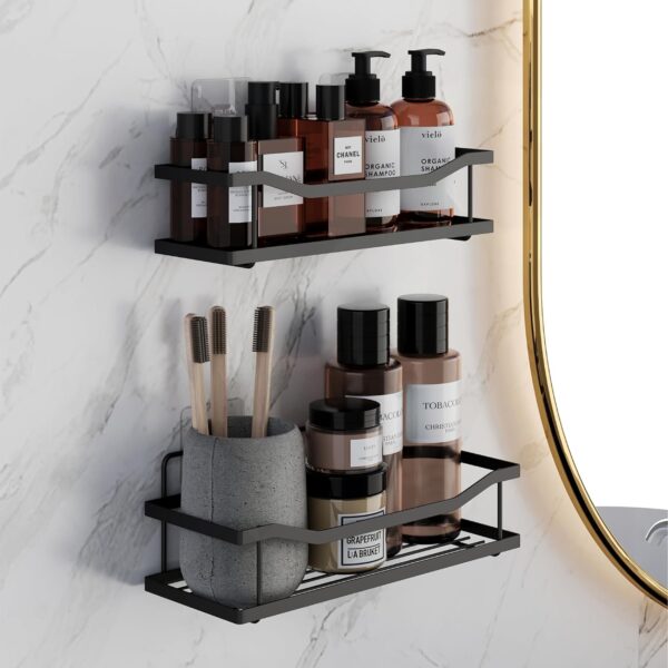 LAPO Premium GI Steel Self-Adhesive Storage Shelf Set for Kitchen LAPO Premium GI Steel Self-Adhesive Storage Shelf Set for Kitchen & Bathroom, Space-Saving Storage Organizer Rack for Home Use (Black, Pack of 2)