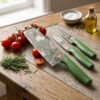 LESLEE Kitchen Knife Set, 3-Piece, High Carbon Stainless Steel, Chef LESLEE Kitchen Knife Set, 3-Piece, High Carbon Stainless Steel, Chef Utility Santoku Knives with Ergonomic (Green)