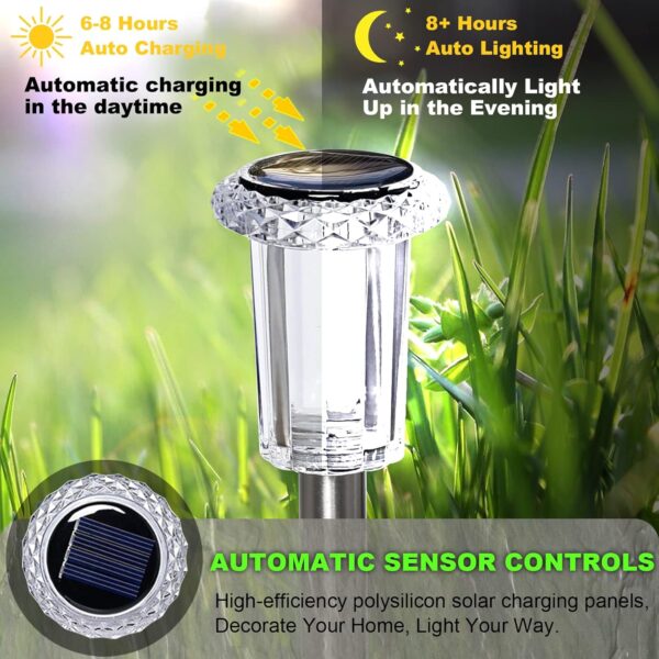 LIANGLOME Solar Lights Outdoor Pathway - 8 Pack Color Changing Solar Garden Lights for Patio, Lawn, Driveway, Yard, Waterproof, Stainless Steel, Easy Installation, Energy Saving