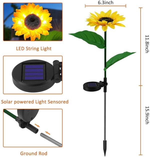 LIGHTNIING HAMMERZ Sunflower Lights Outdoor Solar Lights | Solar Garden LIGHTNIING HAMMERZ Sunflower Lights Outdoor Solar Lights | Solar Garden Light, Warm Garden Light | Outdoor Decoration | Waterproof | Path Lights for Pots, Balcon, Pathway (2)