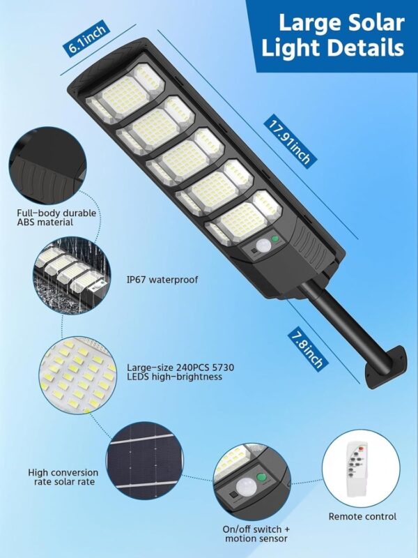 LITVERSE 300W Solar Wall Mount Street Light, IP67 Waterproof with Remote & Motion Sensor. Dusk to Dawn 6500K Cool White LED Flood lamp, Durable ABS Alloy Body for Home, Garden, Yard, gate & Parking