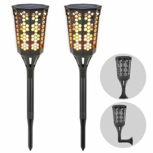 LITVERSE Solar Outdoor Hexagon Lights 96 LED Higher & Larger LITVERSE Solar Outdoor Hexagon Lights 96 LED Higher & Larger Flickering Flame Torch Lights 43" Waterproof Outdoor Lighting for Garden Patio Yard, ABS Body - 2Pack