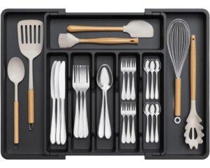 Large Expandable Silverware Organizer, BPA-Free Food-Safe Cutlery Flatware Organizer, Kitchen Utensil Drawer Organizer, Adjustable Silverware Holder for Spoons Forks Knives
