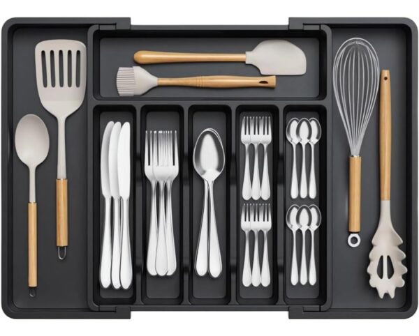 Large Expandable Silverware Organizer, BPA-Free Food-Safe Cutlery Flatware Organizer, Kitchen Utensil Drawer Organizer, Adjustable Silverware Holder for Spoons Forks Knives