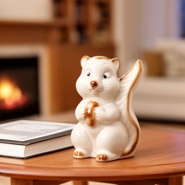 Lasaki Chiku The Squirrel White Ceramic Figurine showpiece Artifact Abstract Animal Statue for Indoor, Home, Office Decor, (L - 11.5 X W - 11 X H - 15.5 cm)