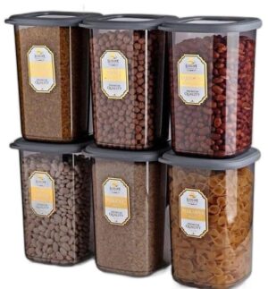 Leak Resistant Tight Kitchen Containers Set of 6, Kitchen Storage Box for Pulses Cereals, Grains, Dry Fruits, Pantry Organization Kitchen Items for Home (1200 ML,Transparent)(06) UNI418