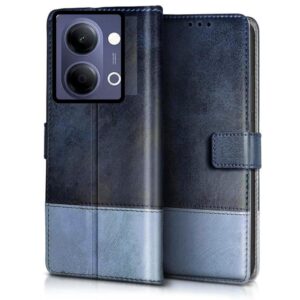 Leather Flip Case Cover Compatible with Back case Cover for Leather Flip Case Cover Compatible with Back case Cover for Vivo Y11 5G|Dual Colour||Hand-Stitched Leather Finish| Lightweight| Inbuilt Card Pockets |(Aqua)