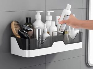 Leawall Self-Adhesive Plastic Bathroom Rack - Wall Mounted Shelf Organizer Leawall Self-Adhesive Plastic Bathroom Rack - Wall Mounted Shelf Organizer for Bathroom & Kitchen - Durable Storage Rack for Bathroom Accessories, Home Organization & Hardware