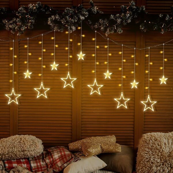 Lexton Star Curtain Light | 6 Big Star 6 Small Lexton Star Curtain Light | 6 Big Star 6 Small Star Light | with 8 Flashing Modes | 12 Stars | Warm White | for Indoor & Outdoor Decorations
