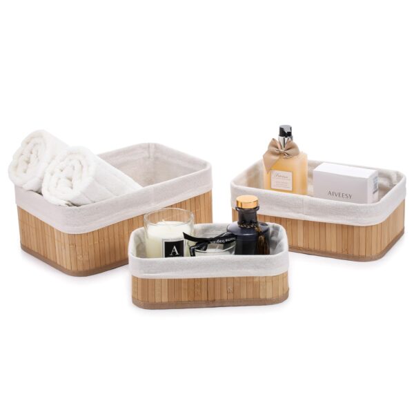 Lifelong Bathroom Organiser | 3 - Bamboo Makeup Basket, Countertop, Perfume Shelf & Water-Resistant Tray for Toiletries | Elegant & Functional Storage Solution for Counter & Table Accessories