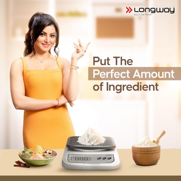 Longway LWKWS01 Multipurpose Portable Digital Kitchen Weighing Scale |Weight Machine With Back Light LCD Display | 2 Year Warranty (10 kg, Gray)