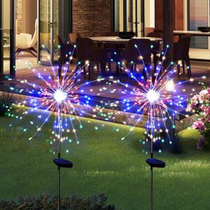 Luteti Solar Firework Lights 2 Pack 120 LED Outdoor Solar Garden Lights, Solar Firefly Lights Outdoor Waterproof Copper Wire Starburst Lights for Patio Lawn Party Decorations