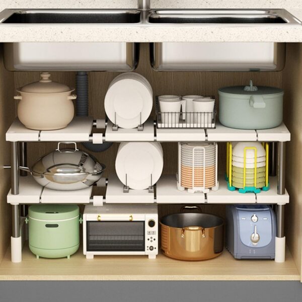 Luteti Under Sink Kitchen Rack, Under Sink Organizer,Under Sink Storage Rack,2 Tier Expandable Cabinet Shelf Organizer Rack with Removable Panels for Kitchen Bathroom Storage