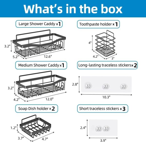Luxury-Bathroom-Shelf-Organizer-5-Pack-Set-Rustproof-Stainless-Steel-Shower-Caddy-No-Drilling-Adhesive-Wall-Mounted-Storage-Rack-for-Kitchen-Bathroom-Multi-Purpose-Shampoo-Soap-Holder.jpg Luxury Bathroom Shelf Organizer - 5 Pack Set Rustproof Stainless Steel Shower Caddy, No-Drilling Adhesive Wall Mounted Storage Rack for Kitchen & Bathroom, Multi-Purpose Shampoo & Soap Holder