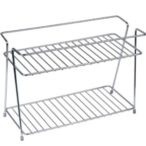 MARQO stainless steel 2-tier countertop kitchen organizer | multipurpose spice rack trolley | storage shelf for boxes, utensils, dishes & plates | durable steel shelves holder stand for home
