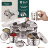 MARU Steel 12-in-1 Spice Box For Kitchen, Durable Masala Dani with Middle Partition Container & See- Through Lids, Stylish Anjarai Petti, Elegant Kitchen Storage Masala box