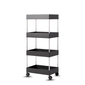 MASHUR FAB 4-Tier Rolling Storage Cart with Wheels, Black Metal Frame, Mobile Utility Organizer