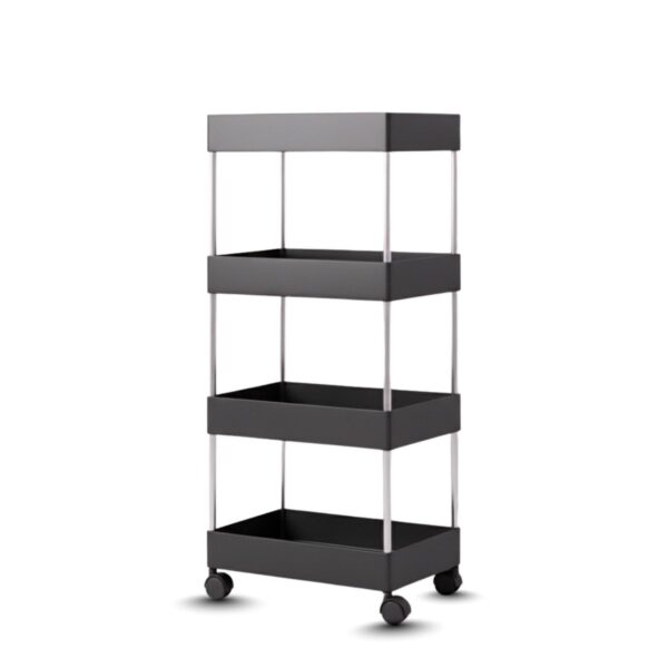 MASHUR FAB 4-Tier Rolling Storage Cart with Wheels, Black Metal Frame, Mobile Utility Organizer